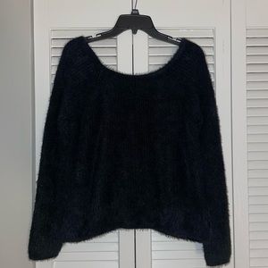 Olive + Oak Fuzzy Black Sweater with Wrap Effect Back